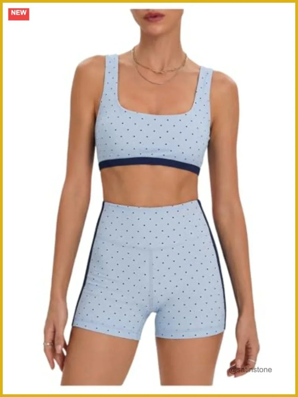 2 Piece Polka Dot Square Neck Sports Bra High Waisted Biker Shorts Workout Set